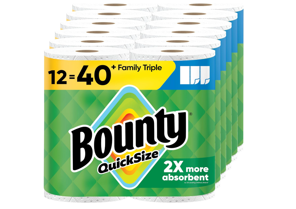 Bounty Quick-Size Paper Towels, White, 12 Family Triple Rolls = 40 Regular Rolls